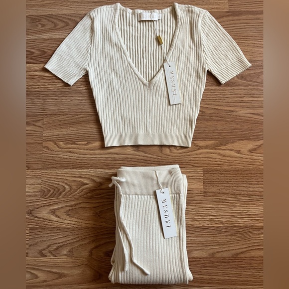 Meshki Pants - (NEVER WORN) Meshki Cream Ribbed Knit Set